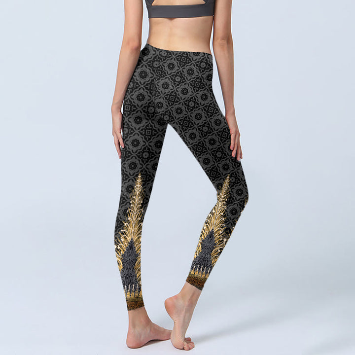 Leggings de yoga para mujer con estampado geométrico de Buddha Stones en gris oscuro - image 4