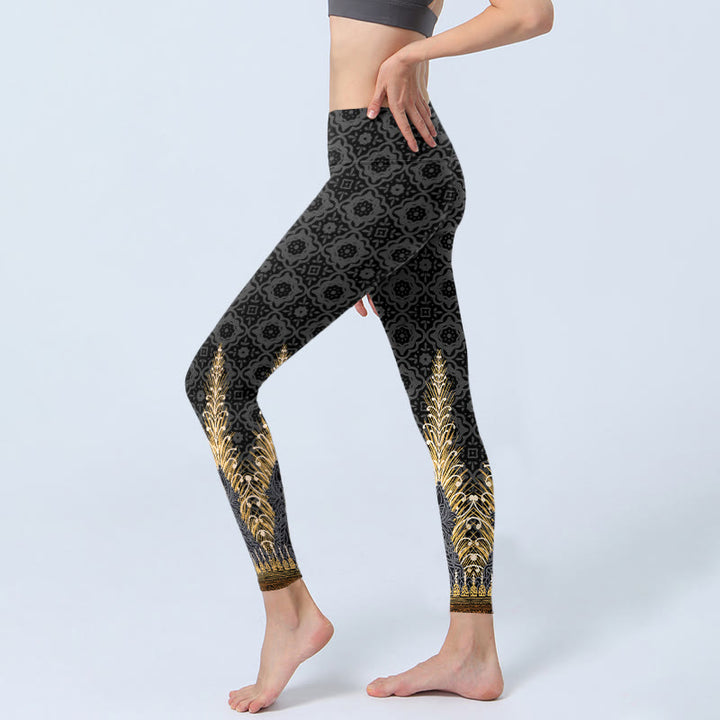Leggings de yoga para mujer con estampado geométrico de Buddha Stones en gris oscuro - image 2