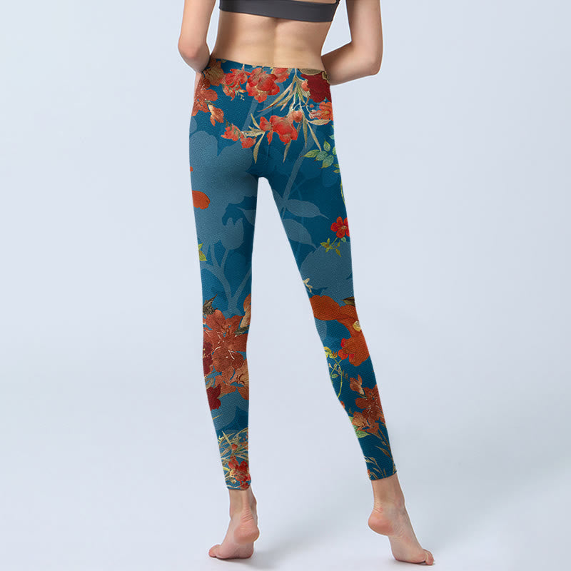 Leggings de yoga para mujer con estampado de pájaros, flores, pájaros, piedras de Buddha Stones y azul - image 7
