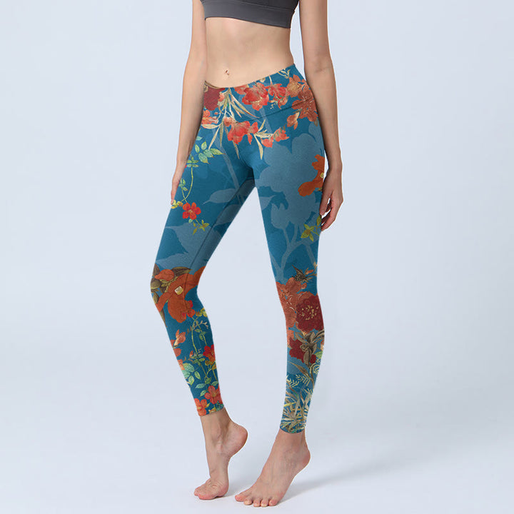 Leggings de yoga para mujer con estampado de pájaros, flores, pájaros, piedras de Buddha Stones y azul - Azul acero - US18，UK/AU22，EU50 (4XL) - image 1