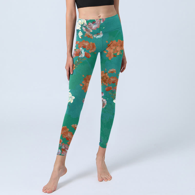 Leggings de yoga para mujer con estampado floral en color verde, naranja y beige y Buddha Stones - image 5