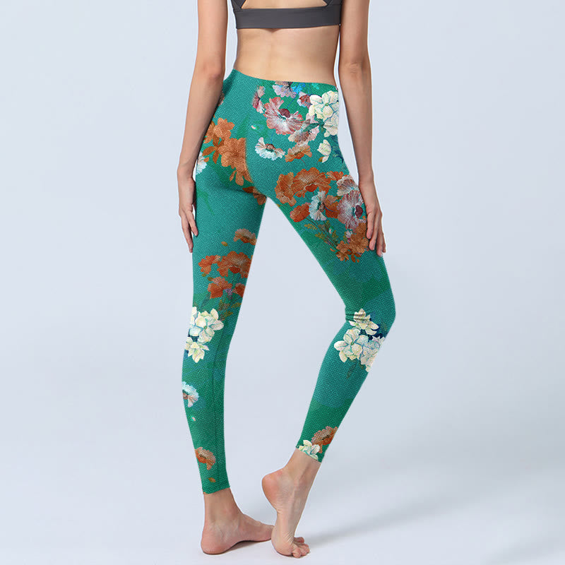 Leggings de yoga para mujer con estampado floral en color verde, naranja y beige y Buddha Stones - image 5