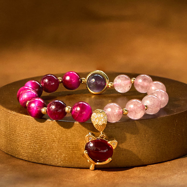 Pulsera de amor Pixiu de cuarzo fresa natural con Buddha Stones
