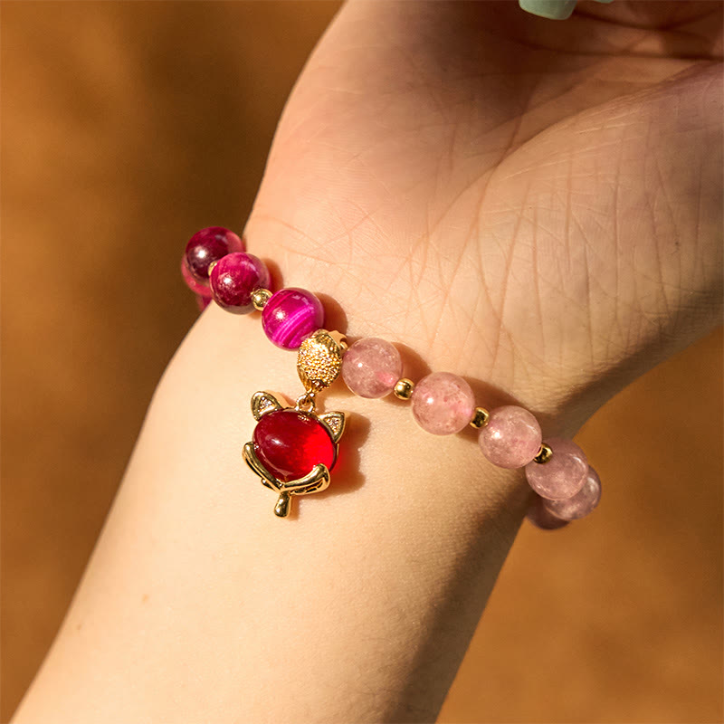 Pulsera de amor Pixiu de cuarzo fresa natural con Buddha Stones