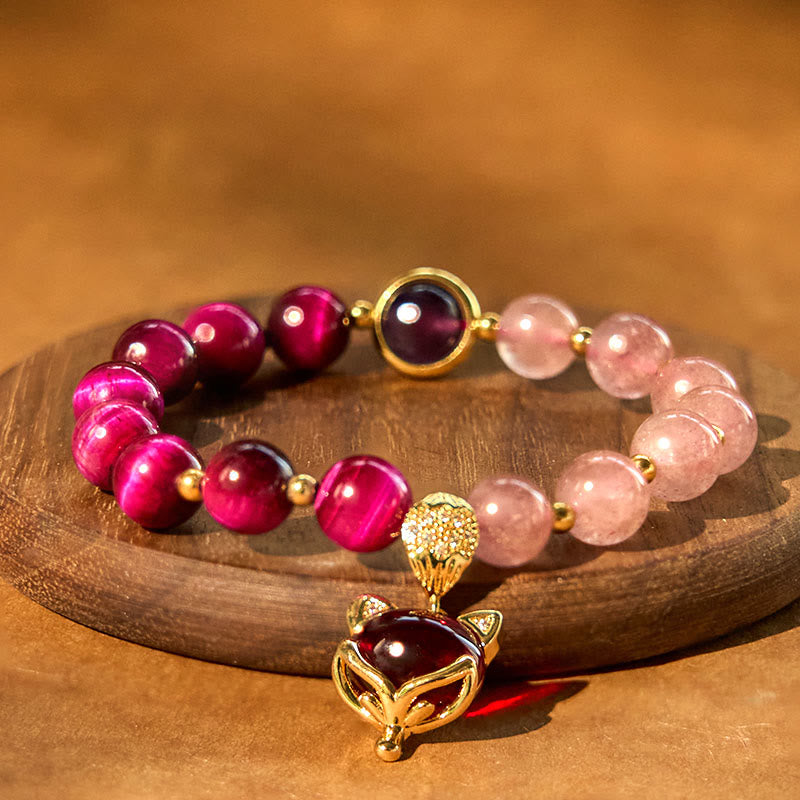 Pulsera de amor Pixiu de cuarzo fresa natural con Buddha Stones