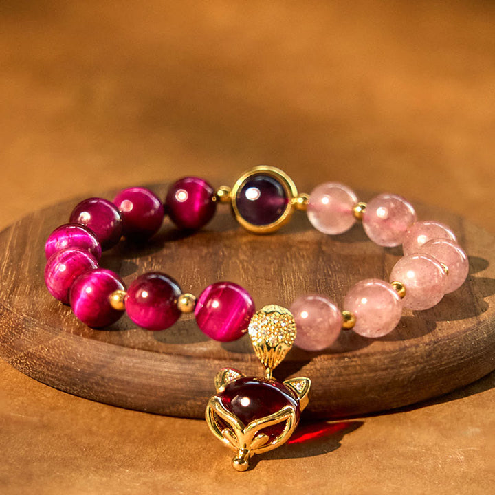 Pulsera de amor Pixiu de cuarzo fresa natural con Buddha Stones
