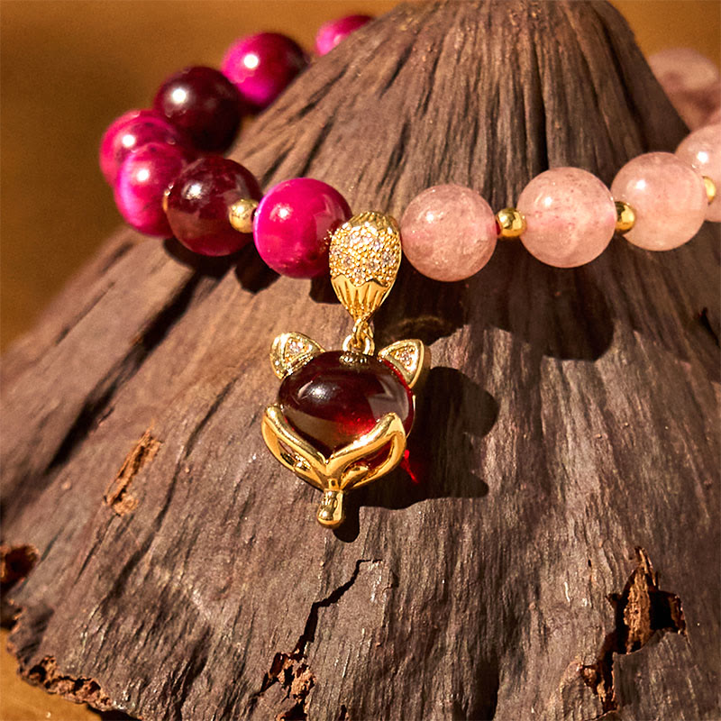 Pulsera de amor Pixiu de cuarzo fresa natural con Buddha Stones