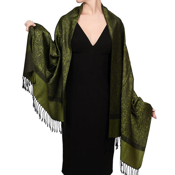 Chal tibetano de jacquard de anacardo con borlas y Buddha Stones , ideal para primavera, otoño e invierno. Bufanda cálida y acogedora. - Verde oliva 180*70cm - image 19