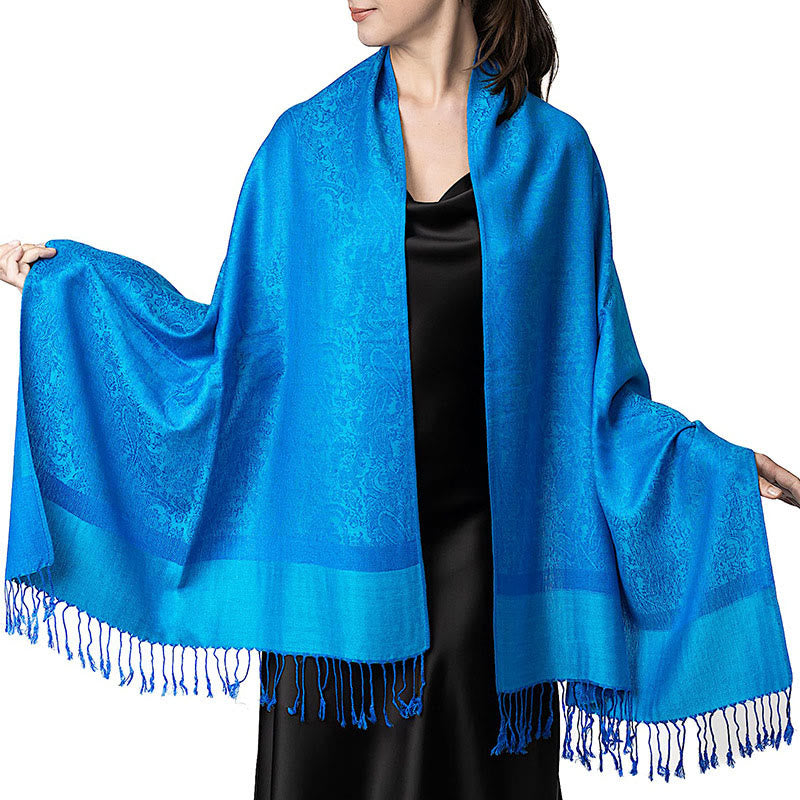 Chal tibetano de jacquard de anacardo con borlas y Buddha Stones , ideal para primavera, otoño e invierno. Bufanda cálida y acogedora. - Azul cielo profundo 180*70cm - image 47