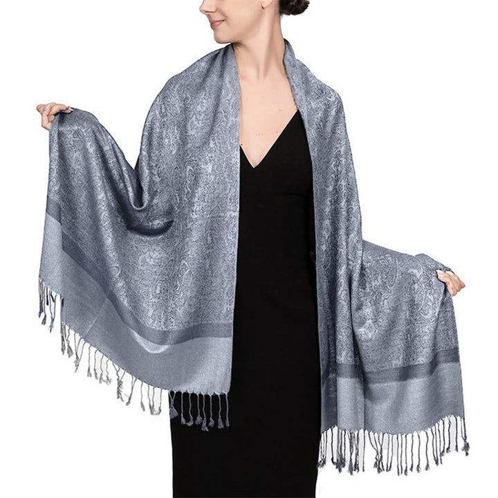 Chal tibetano de jacquard de anacardo con borlas y Buddha Stones , ideal para primavera, otoño e invierno. Bufanda cálida y acogedora. - Azul pizarra oscuro 180*70cm - image 42