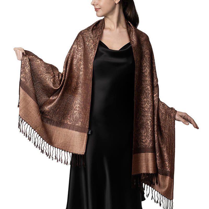 Chal tibetano de jacquard de anacardo con borlas y Buddha Stones , ideal para primavera, otoño e invierno. Bufanda cálida y acogedora. - Vara de oro oscuro 180*70cm - image 1