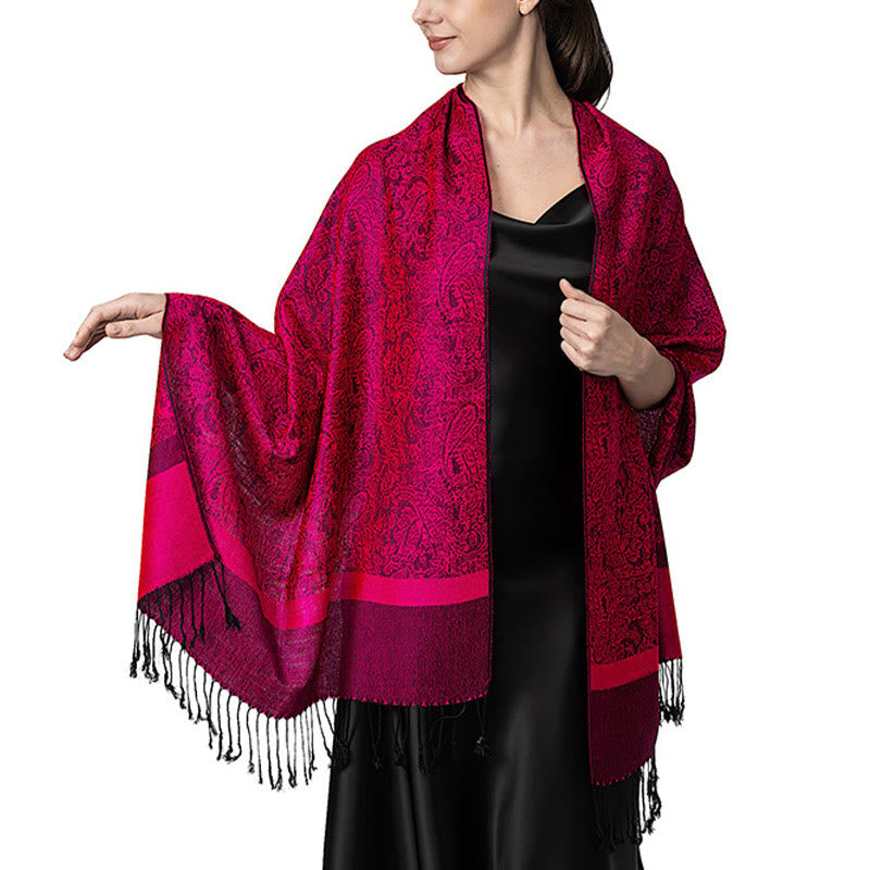 Chal tibetano de jacquard de anacardo con borlas y Buddha Stones , ideal para primavera, otoño e invierno. Bufanda cálida y acogedora. - Rosa intenso 180*70 cm - image 14