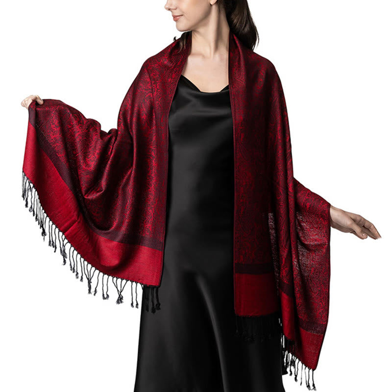 Chal tibetano de jacquard de anacardo con borlas y Buddha Stones , ideal para primavera, otoño e invierno. Bufanda cálida y acogedora. - Ladrillo refractario 180*70cm - image 12