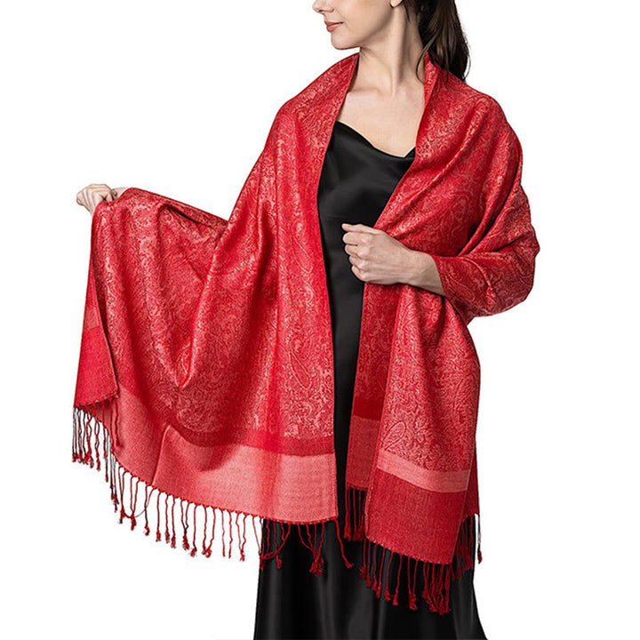 Chal tibetano de jacquard de anacardo con borlas y Buddha Stones , ideal para primavera, otoño e invierno. Bufanda cálida y acogedora. - Naranja rojizo 180*70 cm - image 16