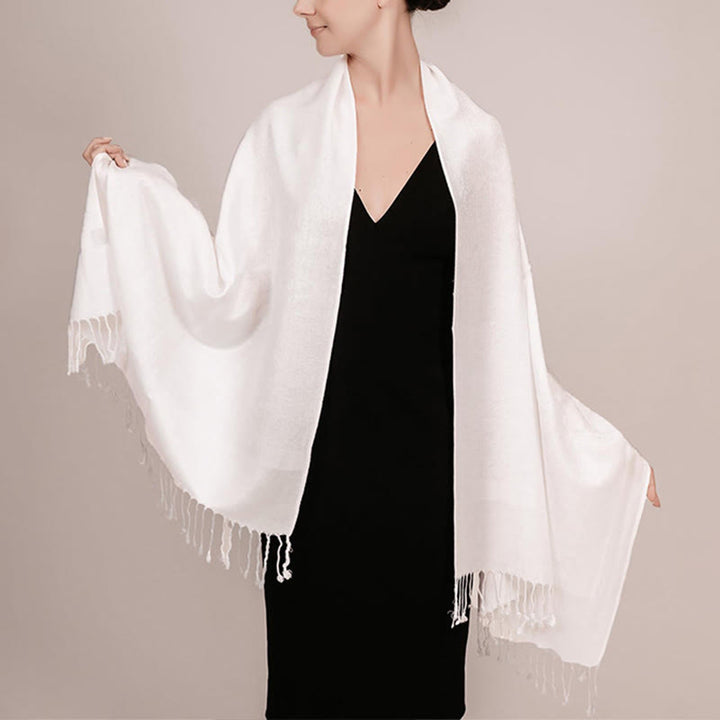 Chal tibetano de jacquard de anacardo con borlas y Buddha Stones , ideal para primavera, otoño e invierno. Bufanda cálida y acogedora. - Blanco 180*70cm - image 18