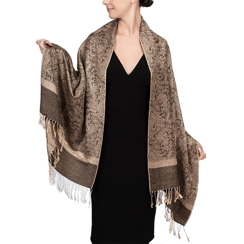 Chal tibetano de jacquard de anacardo con borlas y Buddha Stones , ideal para primavera, otoño e invierno. Bufanda cálida y acogedora. - Caqui oscuro 180*70 cm - image 29