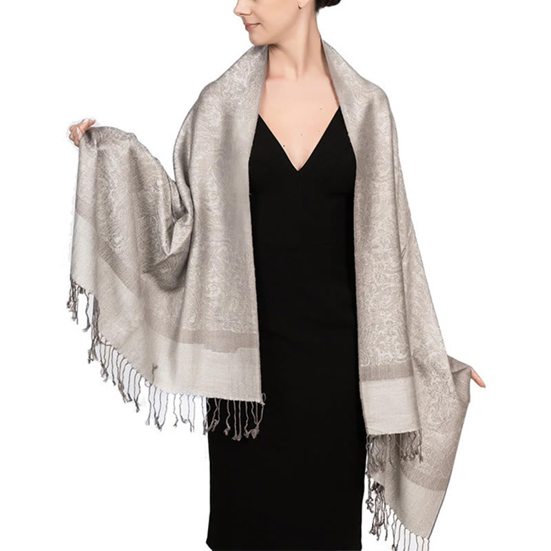 Chal tibetano de jacquard de anacardo con borlas y Buddha Stones , ideal para primavera, otoño e invierno. Bufanda cálida y acogedora. - Blanco antiguo 180*70cm - image 30