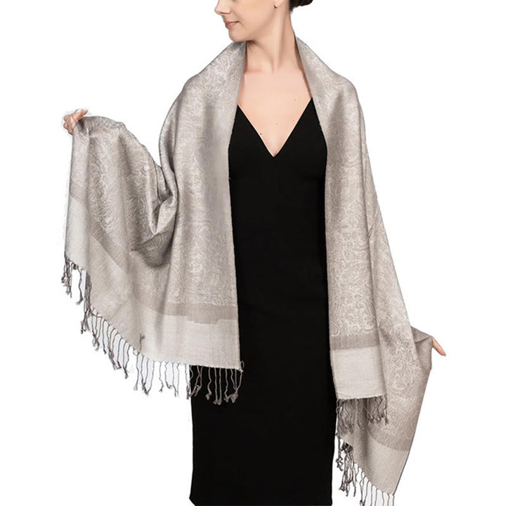Chal tibetano de jacquard de anacardo con borlas y Buddha Stones , ideal para primavera, otoño e invierno. Bufanda cálida y acogedora. - Blanco antiguo 180*70cm - image 30