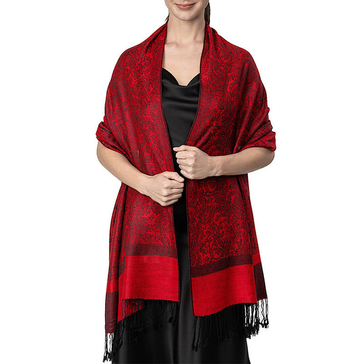 Chal tibetano de jacquard de anacardo con borlas y Buddha Stones , ideal para primavera, otoño e invierno. Bufanda cálida y acogedora. - Rojo 180*70cm - image 24