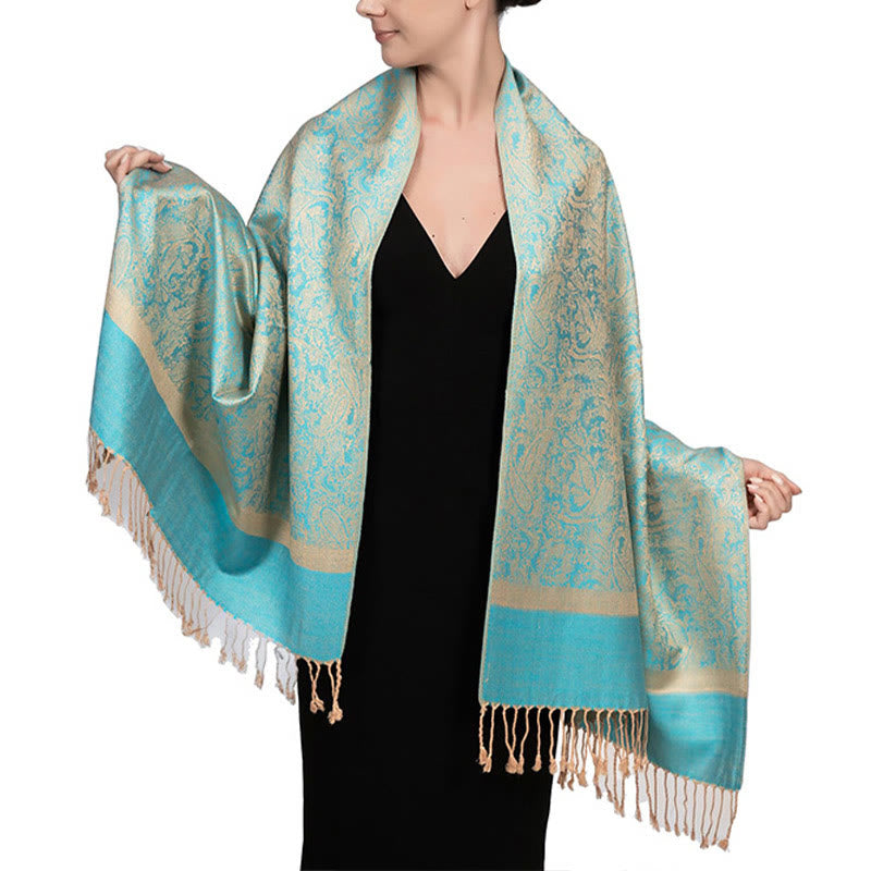 Chal tibetano de jacquard de anacardo con borlas y Buddha Stones , ideal para primavera, otoño e invierno. Bufanda cálida y acogedora. - Turquesa 180*70cm - image 31