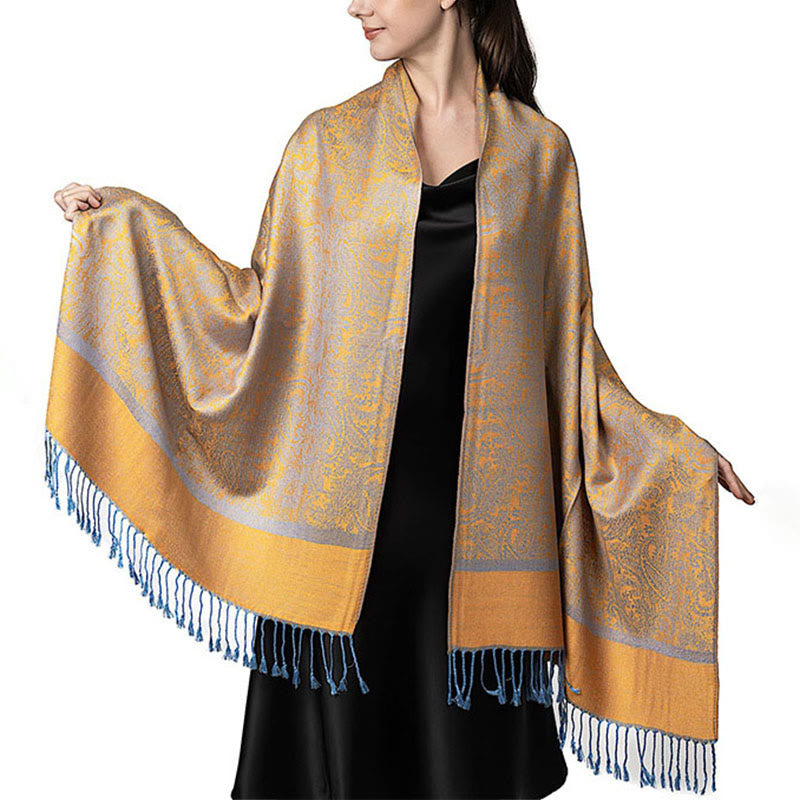 Chal tibetano de jacquard de anacardo con borlas y Buddha Stones , ideal para primavera, otoño e invierno. Bufanda cálida y acogedora. - Oro 180*70cm - image 28