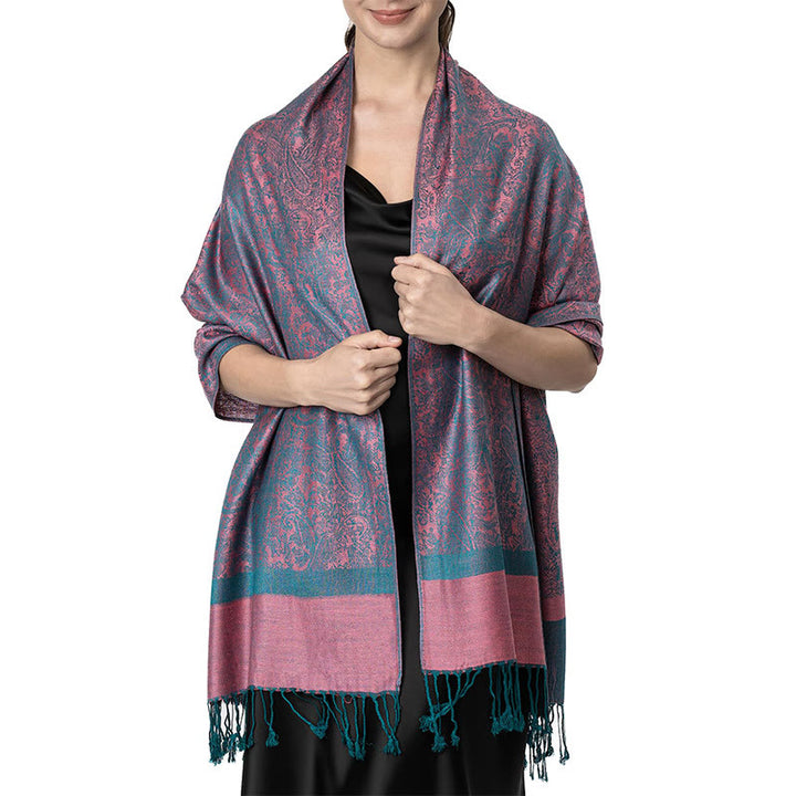 Chal tibetano de jacquard de anacardo con borlas y Buddha Stones , ideal para primavera, otoño e invierno. Bufanda cálida y acogedora. - RosyBrown 180*70cm - image 33