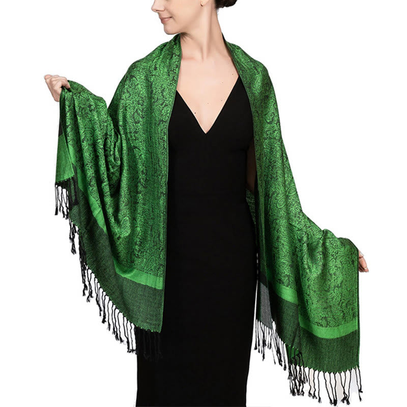 Chal tibetano de jacquard de anacardo con borlas y Buddha Stones , ideal para primavera, otoño e invierno. Bufanda cálida y acogedora. - Verde bosque 180*70cm - image 45