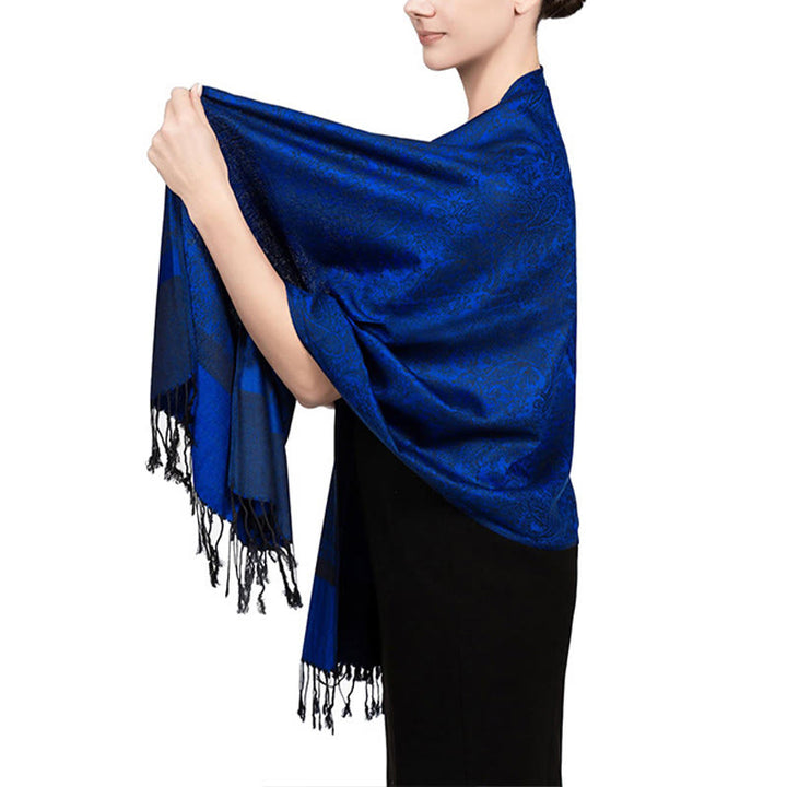 Chal tibetano de jacquard de anacardo con borlas y Buddha Stones , ideal para primavera, otoño e invierno. Bufanda cálida y acogedora. - Azul marino 180*70cm - image 46