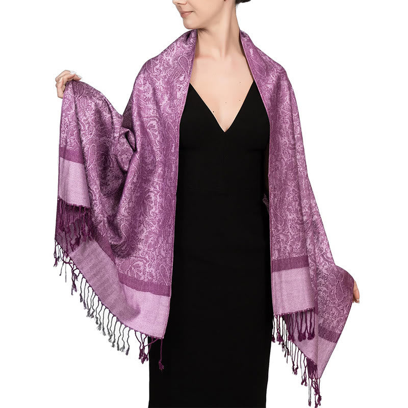Chal tibetano de jacquard de anacardo con borlas y Buddha Stones , ideal para primavera, otoño e invierno. Bufanda cálida y acogedora. - Magenta 180*70cm - image 35