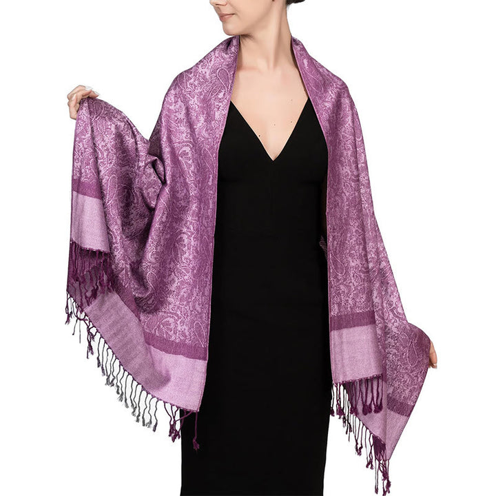 Chal tibetano de jacquard de anacardo con borlas y Buddha Stones , ideal para primavera, otoño e invierno. Bufanda cálida y acogedora. - Magenta 180*70cm - image 35