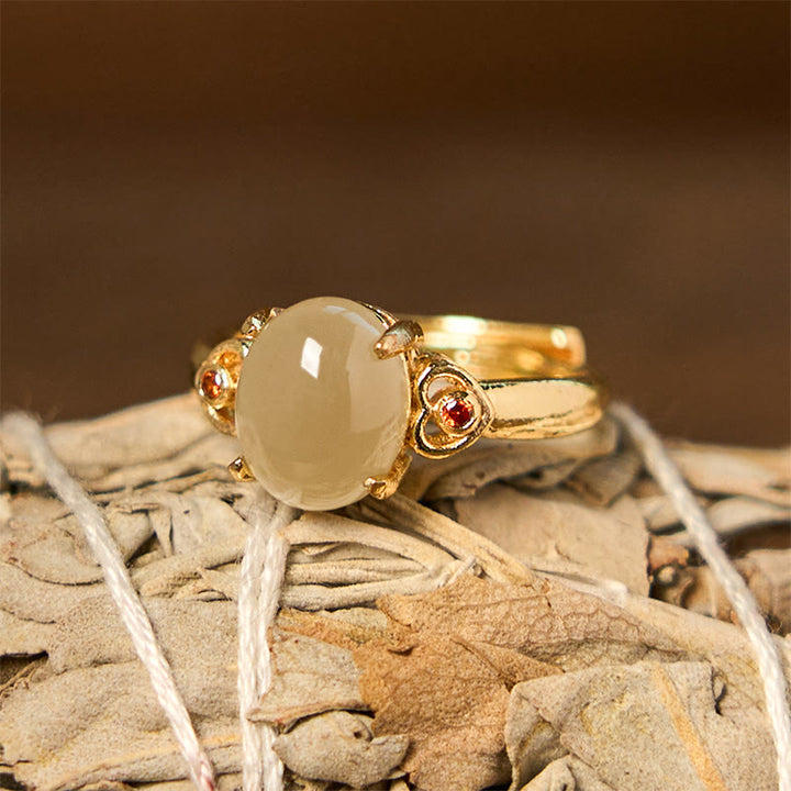 Anillo abierto de cobre con forma de corazón y jade hetiano natural con Buddha Stones - image 1