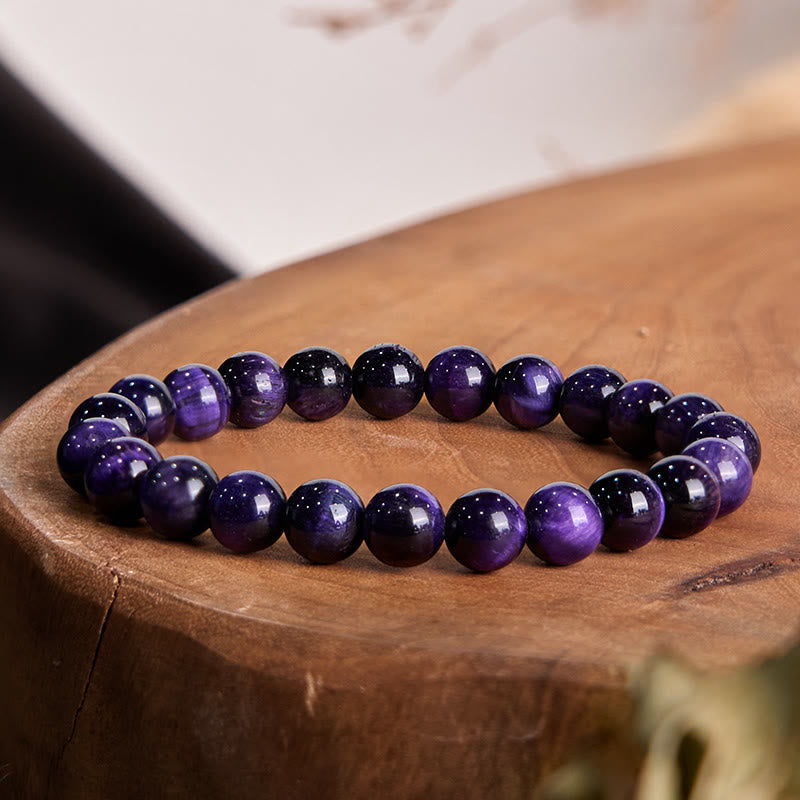 Pulsera creativa con ojo de tigre morado y Buddha Stones - Ojo de tigre púrpura (circunferencia de la muñeca: 14-16 cm) - 12 mm - image 0