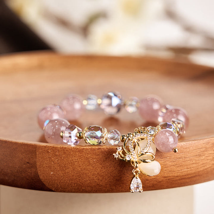 Pulsera curativa con forma de mariposa y cuarzo fresa natural de Buddha Stones