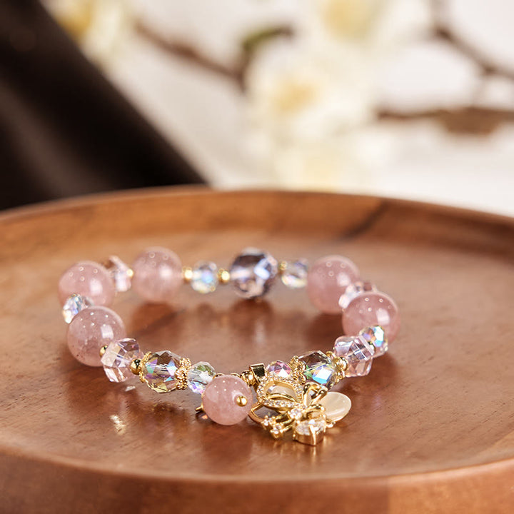 Pulsera curativa con forma de mariposa y cuarzo fresa natural de Buddha Stones