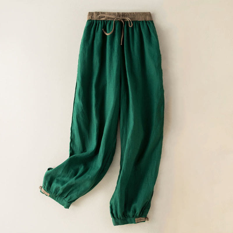 Pantalones harén de algodón liso con cordón y bolsillos para mujer con Buddha Stones - Verde - US16，UK/AU20，EU48 (3XL) - image 10