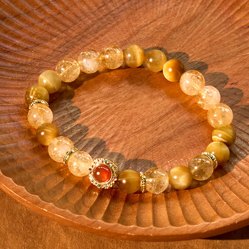 Pulsera de generosidad con citrino, ojo de tigre y ágata roja