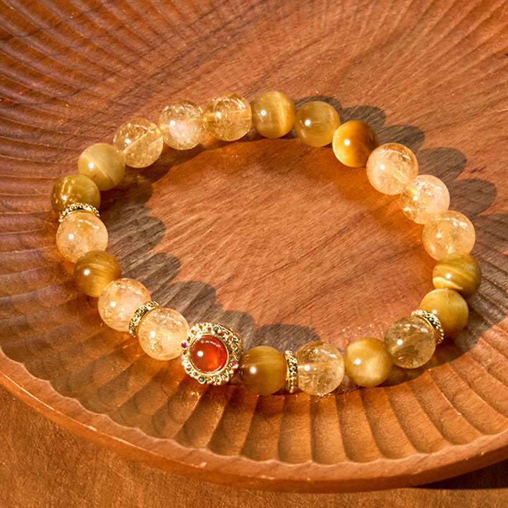 Pulsera de generosidad con citrino, ojo de tigre y ágata roja