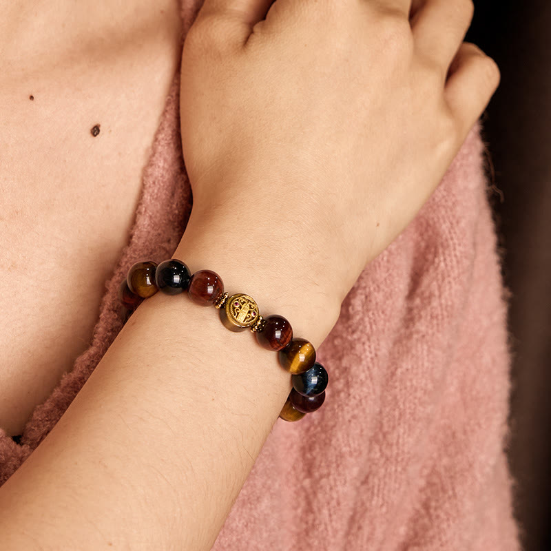 Pulsera de protección y valor con cuentas de piedra de ojo de tigre y Buddha Stones