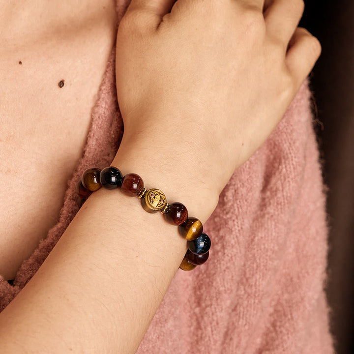 Pulsera de protección y valor con cuentas de piedra de ojo de tigre y Buddha Stones
