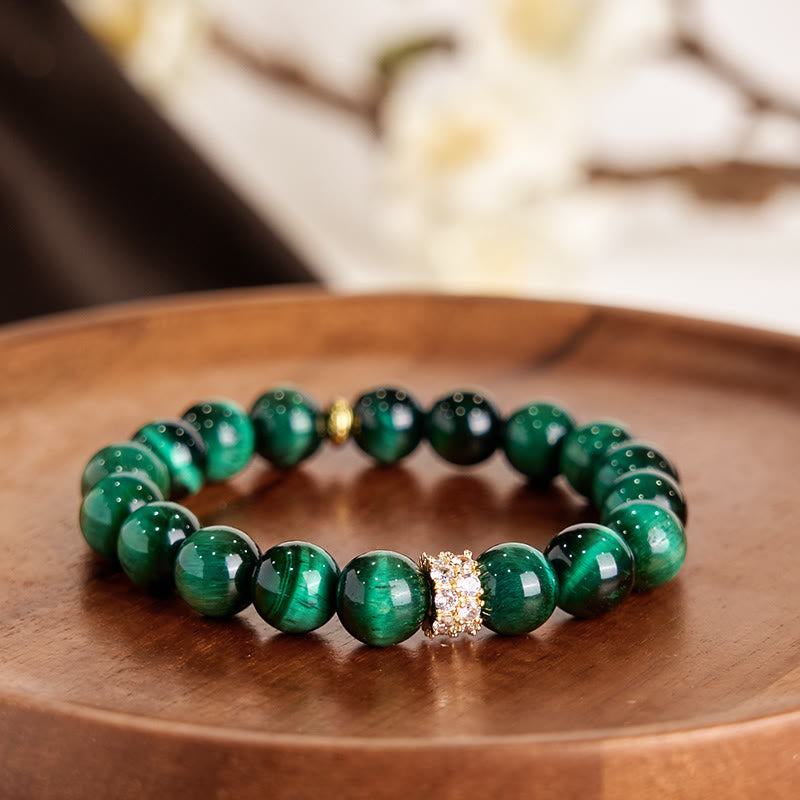 Pulsera positiva con ojo de tigre verde y Buddha Stones