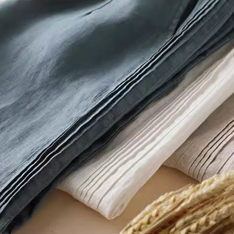 Pantalones de lino y algodón con pliegues laterales, de color liso, informales, para mujer, con pernera ancha y bolsillos , de Buddha Stones - image 1