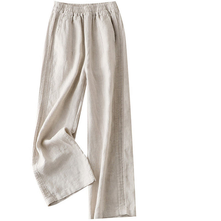 Pantalones de mujer de rayón con pliegues laterales, corte ancho y bolsillos, de color liso, estilo casual, con Buddha Stones. - image 6