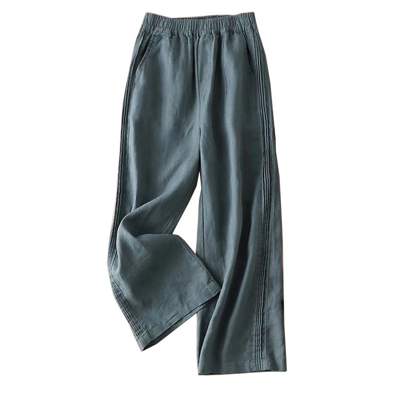 Pantalones de mujer de rayón con pliegues laterales, corte ancho y bolsillos, de color liso, estilo casual, con Buddha Stones. - image 12