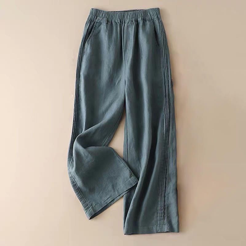 Pantalones de mujer de rayón con pliegues laterales, corte ancho y bolsillos, de color liso, estilo casual, con Buddha Stones. - Verde azulado - US14, UK/AU18, EU46 (3XL) - image 7