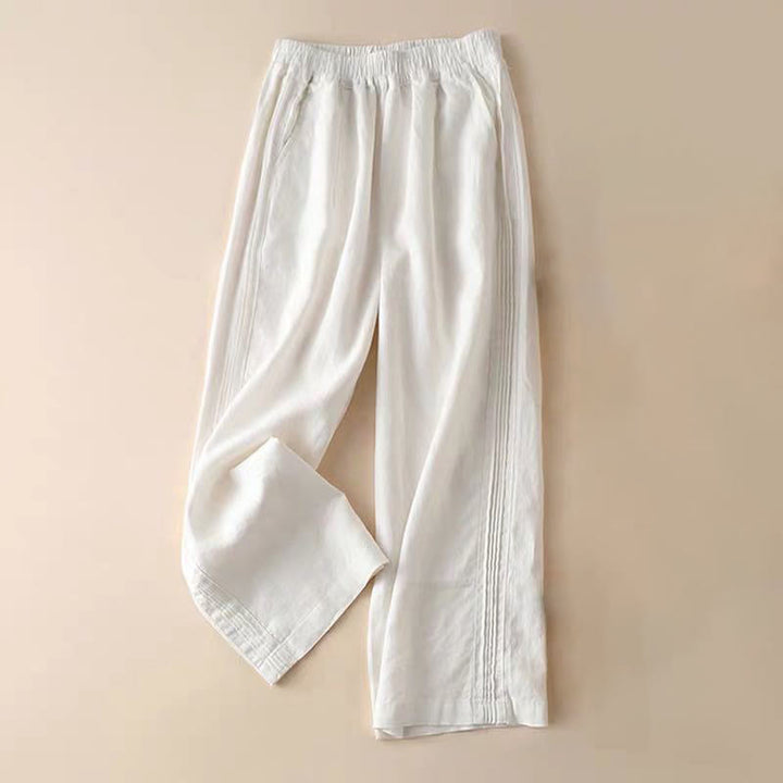Pantalones de mujer de rayón con pliegues laterales, corte ancho y bolsillos, de color liso, estilo casual, con Buddha Stones. - Blanco - US14, UK/AU18, EU46 (3XL) - image 13