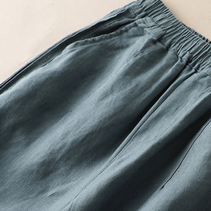 Pantalones de mujer de rayón con pliegues laterales, corte ancho y bolsillos, de color liso, estilo casual, con Buddha Stones. - image 8