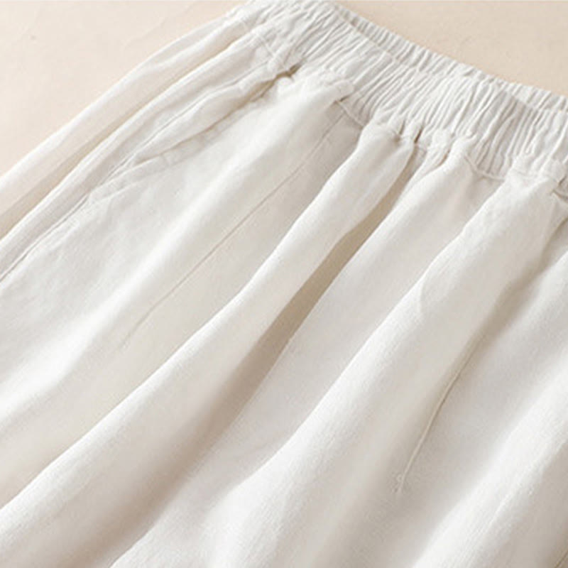 Pantalones de lino y algodón con pliegues laterales, de color liso, informales, para mujer, con pernera ancha y bolsillos , de Buddha Stones - image 14