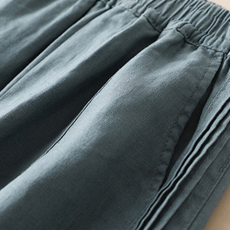 Pantalones de mujer de rayón con pliegues laterales, corte ancho y bolsillos, de color liso, estilo casual, con Buddha Stones. - image 9