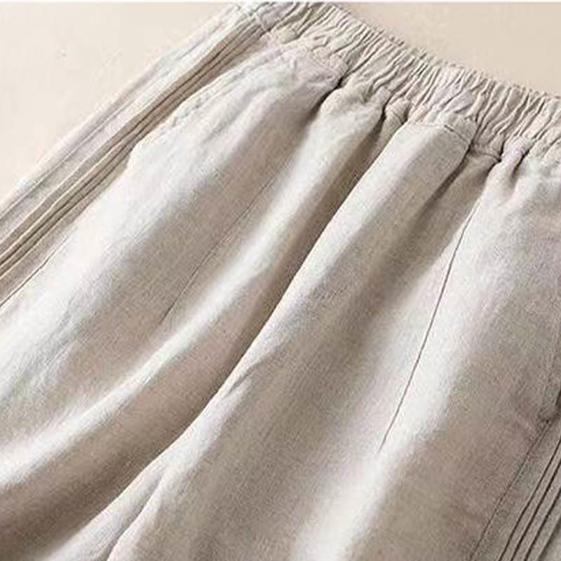 Pantalones de lino y algodón con pliegues laterales, de color liso, informales, para mujer, con pernera ancha y bolsillos , de Buddha Stones - image 2