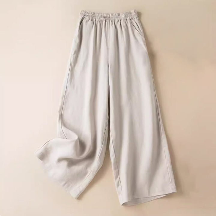 Pantalones anchos de lino y algodón de color liso para mujer con bolsillos y Buddha Stones - Beige - US12, UK/AU16, EU44 (3XL) - image 22